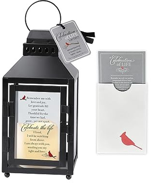 Celebration of Life Memorial Lantern with Flickering LED Candle-Thoughtful Bereavement Gift /Sympathy Gift for Loss of Mom/Dad/Loved One/ Cardinal Sympathy Gift/ Cardinal Memorial Gift (Black)