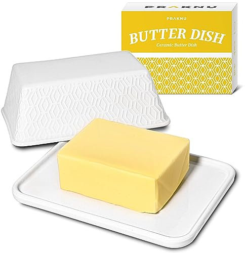 Praknu Butterdose Keramik Weiß für alle gängigen Butter (250g) - Hält Butter länger frisch - Spülmaschinengeeignet