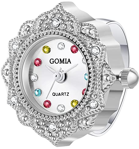 JewelryWe Novelty Finger Watch Classic Round Colorful Dial Quartz Adjustable Open Rings Watches for Men Women