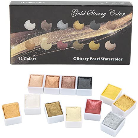 12 Colors Gouache Paint Set Metallic Color System Highlight Dimming Watercolor Set for Art Painting Manicure