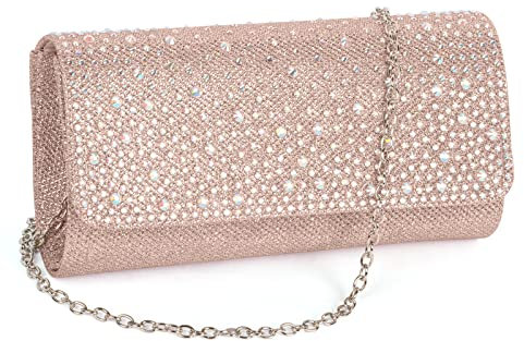 NiCoLa Women Clutch Bag, Glitter Envelope Clutch Bag, Elegant Sequins Evening Bag with Chain Strap for Wedding Dinner Evening Clutch Prom Party Handbag Ladies(Champagne)