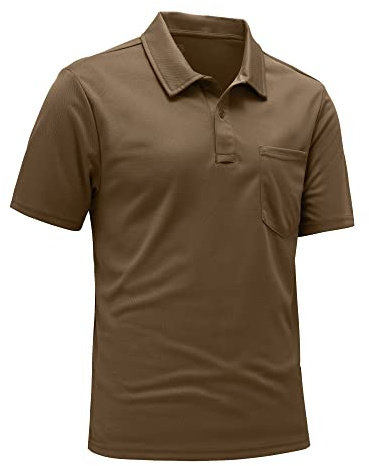 Rdruko Mens Short Sleeve Golf Polo with Chest Pocket, Dark Brown 3XL