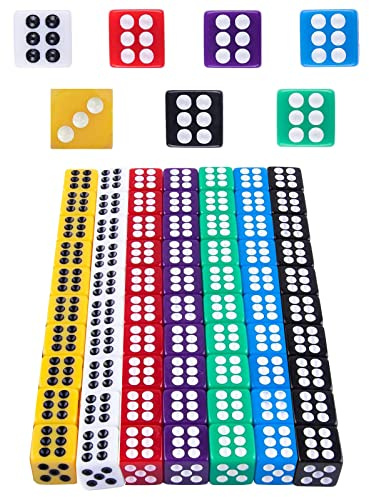 HUAZIZ Set di 70 cubi colorati, 6 lati, 7 colori, 70 dadi da 12 mm, cubi colorati, 6 lati, 7 colori, angolo quadrato 12 mm