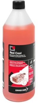 ERRECOM Red Cool, Red Coolant and Antifreeze -20°C/+106°C, Fluorescent Formulation with organic-based OAT inhibitor package, G12, Ready to Use, 1 Litre
