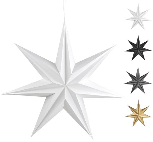 Frau WunderVoll® Premium Faltsterne matt weiß mit Magnetverschluss 3 Stück Durchmesser 30cm, 7 Zacken geschlossene Oberfläche/Weihnachtsstern Adventsstern Weihnachten Advent Fenster Papierstern