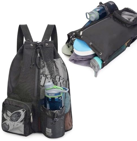 EORPAVU mochila cuerdas,Bolsa de gimnasio Bolsa de gimnasio, mochila de malla con cordón y bolsa húmeda para natación, fitness y equipo de entrenamiento, hombres y mujeres (negro)