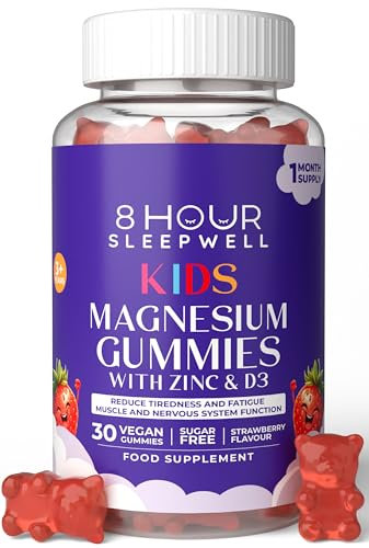 Kids Magnesium Glycinate Gummies – 1 Month Supply | Sugar-Free, Vegan & Chewable | 470mg Magnesium for Kids, Providing 65mg to Support Calm Mind & Focus for Children Ages 3+ | Strawberry Flavour