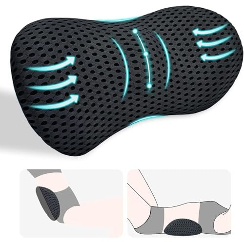 YUGEVRA Lumbar Support Pillow for Lower Back Pain Relief – Ergonomic Streamline Memory Foam Cushion for Office Chair, Car Seat, Gaming, Recliner and Sleeping (Black)