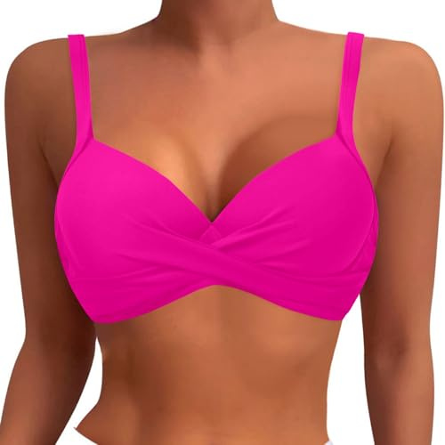 2025 - Haut de bikini à armatures pour femme - Haut de bain push-up - Soutien-gorge de bain rembourré - Haut de maillot de bain 2025 - Maillot de bain américain, Rose, XXL