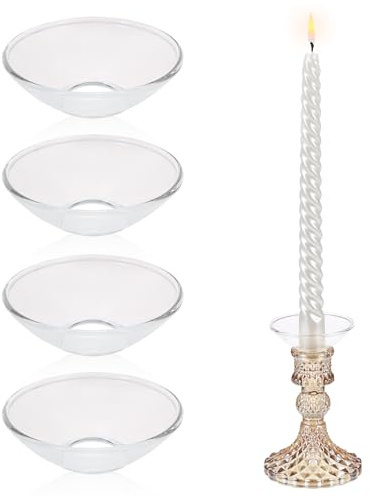 BSTKEY 4 Packs Glass Candlestick Bobeches Candle Drop Protectors, Clear