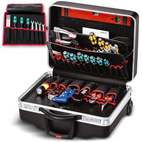 PARAT CLASSIC KingSize Roll neo TSA LOCK™ | Werkzeugkoffer leer mit Rollen | Für 50 Einsteckfächer | Inkl. BASIC Roll-Up Case 8 | 36L Werkzeugtrolley mit Bodenschale | Mit Doppelrahmen & Rollen