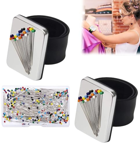 2PCS Magnetic Wrist Sewing,Portable Arm Pin Cushion Magnetic Pincushion with Wristband,Magnetic Pin Cushion,with 100 Pieces Sewing Pins,Sewing Supplies,Sewing Gifts for Women,Sewing Collection,Black
