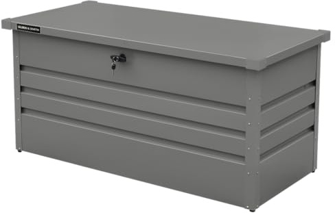 Olsen & Smith Metal Outdoor Garden Storage Box - Weather Resistant Heavy Duty Garden Box with Built In Lock - Massive Capacity Storage Chest for Tools Cushions Toys & More (400L)
