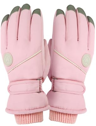 Feelorna Gants de ski pour femme - Gants d'hiver thermiques doux pour écran tactile - Avec sangle de poignet réglable - Coupe-vent - Gants de ski et de snowboard