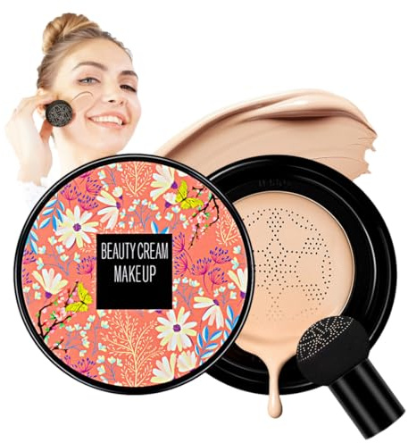 ARHZ 1 Pezzi Mushroom Head Air Cushion CC Cream,Fondotinta CC Crema,Lunga Durata Idratante Controllo Olio Copertura Pori Fondotinta Essence,Coprente imperfezioni