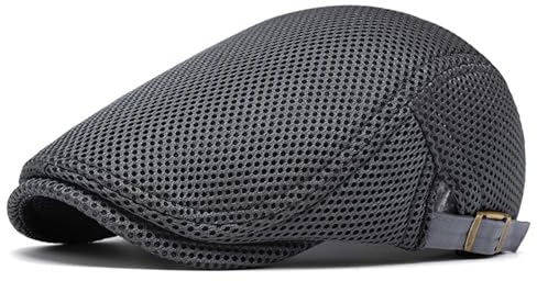 Lrastok Dark Grey Mens Mesh Cap Flat Ivy Gatsby Newsboy Beret Driving Hat Adjustable Breathable Summer Hats