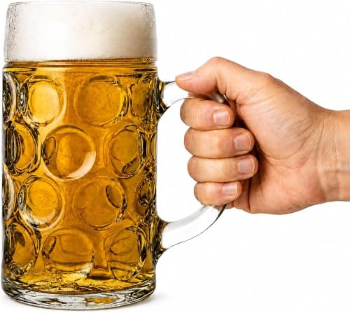 Stoelzle German Beer Stein Glass 2 Pint - Set of 6 - Classic Glass Beer Tankards, Beer Mugs