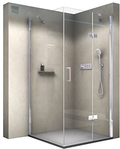 Bernstein Duschkabine Eckdusche 8mm ESG Nano Echtglas Dusche mit 1 Drehtür mit Hebe-Senk-Mechanismus DX403, Tür-Front x Tiefe: 100x80cm, Duschabtrennung Einbau:Einbau Rechts
