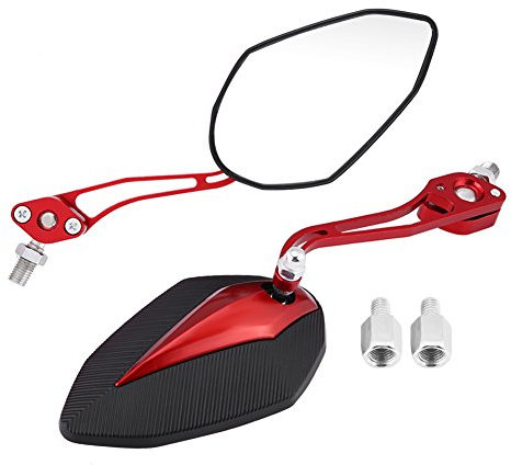 KIMISS Espejo retrovisor universal para moto y scooter, 8mm y 10mm, color rojo, ajustable y resistente