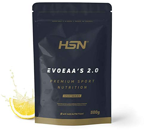 HSN Aminoácidos Esenciales en Polvo con Sabor Evoeaa's | Limón 500g | 9 Aminoácidos Esenciales (EAA's) en Forma Libre | No Contiene Dosificador | No-GMO, Vegano, Sin Gluten
