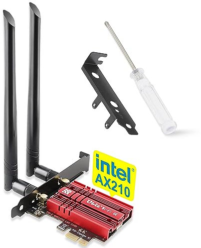 Ubit 5400Mbit/s WLAN Karte，WLAN & Bluetooth Intel AX210 (6GHz/5GHz/2,4GHz) PCIe WLAN Karte für PC mit Bluetooth 5.3 PCI Express Netzwerkkart für Windows 10/11(Rot)