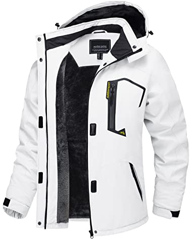 TACVASEN Women's Winter Jacket Waterproof Ski Jackets Snow Coat Raincoat Warm Fleece Windbreaker White, XL