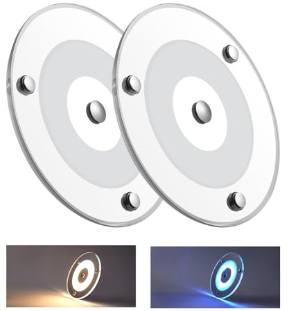 Obeaming 12V LED Deckenleuchte Wohnmobil, Dimmbar Panel Leuchte 120mm 4,5W 400LM Zwei Farbe (Warm Weiß/Blau) mit Touch Schalter Rund Aufbauleuchte für Boot Yacht Innenbeleuchtung, 2 Stück 3000K
