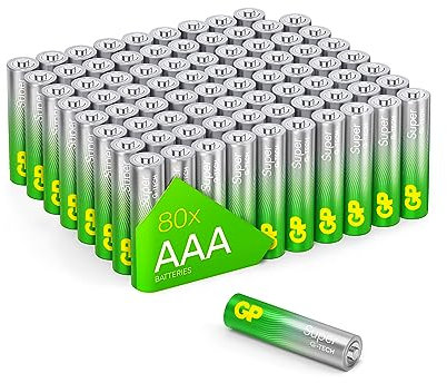 GP Super Alkaline Batterien AAA Micro, LR03, 1,5V, 80 Stück Vorratspack, ideal für die Stromversorgung von Geräten des täglichen Bedarfs - Die Neue G-TECH-Technologie