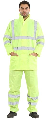 kraftd Hi Vis Waterproof Rainsuit 2 Piece Jacket & Trousers Set – High Visibility Workwear Safety Rain Suit Overalls Protective Clothing Outdoor Work Unisex Lightweight Tracksuit