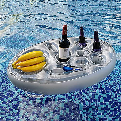XIANXIAN Soporte para bebidas inflable, 2 en 1, bandeja flotante, 8 agujeros, gran capacidad, soporte flotante para bebidas, piscina, fiesta, diversión en el agua