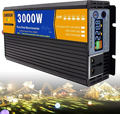 3000W 4000W 5000W 6000W 8000W Convertisseur Pur Sinus DC 12V/24V/48V/60V/72V à AC 220V/230V Power Inverter Prises AC Transformateur Onduleur pour RV Voiture de Camion (3000W,24V)