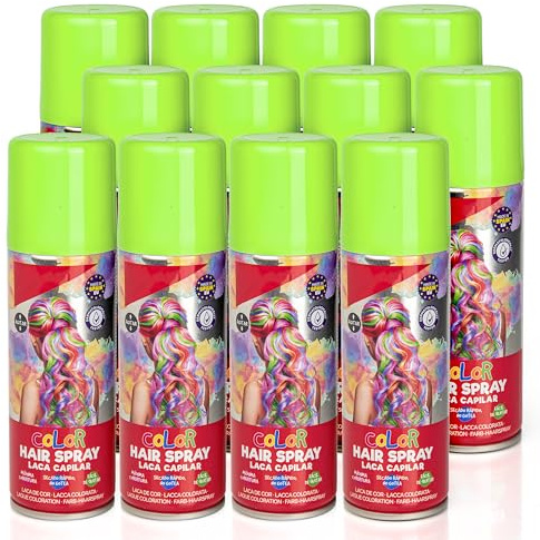 Pack 12 Laca de Pelo Color Verde Claro 125ml - Spray Colores para Cabello Rápida coloración, Lavable