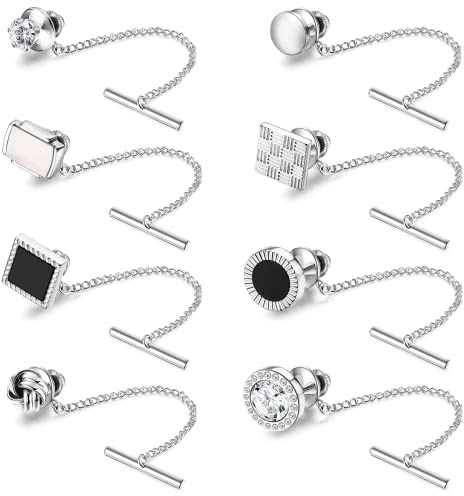 Diamday 14K Oro Alfileres de Corbata con Cadena para Hombres Alfileres de Corbata para Corbata Accesorio de Regalo para Boda Negocios Aniversario Alfiler Pinza Plata