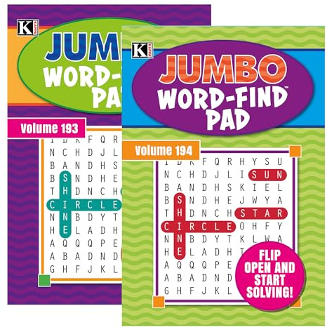 Kappa Jumbo Word Find Pad 2 Titles, Digest Puzzle Book 8.5x5 Word Search Puzzle Books for Adults Teens, 24-Pack