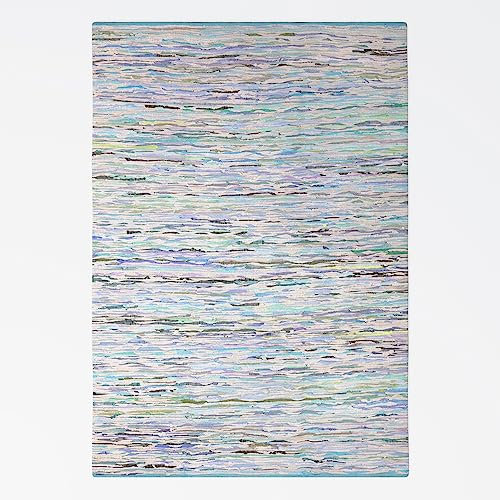 MY-RUG Fleckerlteppich bunt 140 x 200 cm - Blau Grün, handgewebt, recycelte Baumwolle als Flickenteppich gestreift und moderner Kelim Chindi Teppich Rajesh