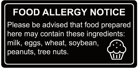 500PCS 1x2'' Black Removable Food Allergy Warning Labels Allergies Restaurant Food Labels Self Adhesive Stickers