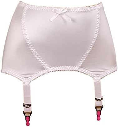 benbigbee Women's Lace Sexy Girdle Edge Vintage Satin Suspender, Garter Belt with 6 Adjustable Straps Metal Clips (White,XX-Large)