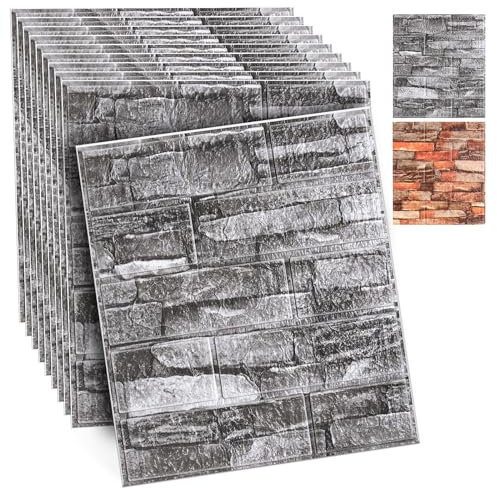 Tvvcalk Paneles de pared 3D autoadhesivos, 10 unidades de paneles de pared con aspecto de piedra 3d autoadhesivos, papel pintado con aspecto de piedra, paneles de pared de PVC impermeables con aspecto