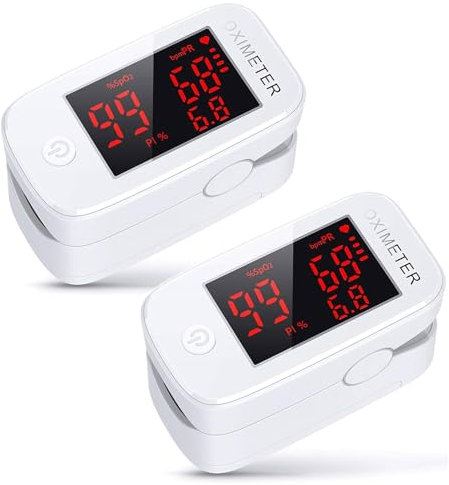 DogePro Pulsossimetro, Saturimetro da Dito, 2 pack, per Misurazione Precisa di Ossigeno nel Sangue, Frequenza Cardiaca e Indice di Perfusione, adatto per Bambini e Adulti con Display LED