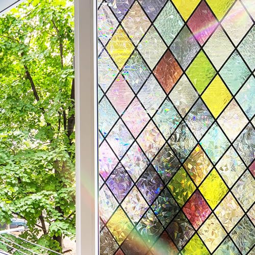 CENCERY Pellicola per Finestre Privacy in Vetro Smerigliata, Effetto Arcobaleno, Protezione UV, Adesivo Elettrostatico, 30CM*2M, Beige
