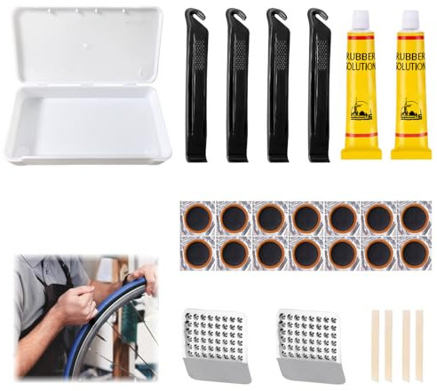 Allony Fahrrad Reparaturset, Flickzeug Fahrrad, Fahrradschlauch Reparaturset, Fahrrad Flickset, Beinhaltet Fahrradflickenset, Reifenflicken, Reifenreparaturflüssigkeit, Reifenheber usw