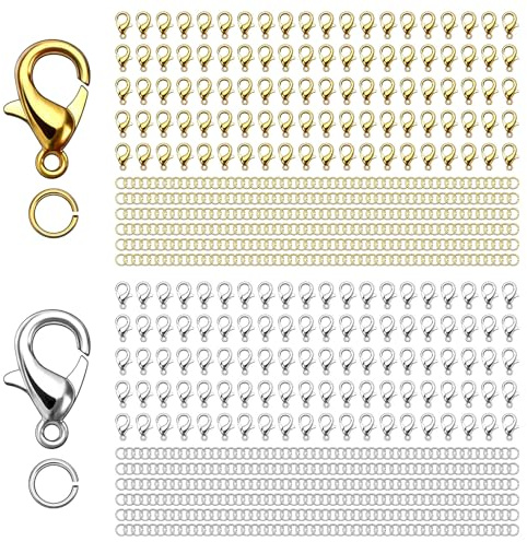Draupnir 860 Piezas Kit Cierres Pulseras, 260 Piezas 12mm Cierres Mosquetón y 600 Piezas 5mm Anillos Abiertas Salto, Cierres Collares para Pulseras Bricolaje Collares Artesanal (Oro, Plata)