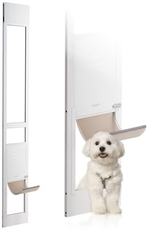 VEVOR Hundetür für Glasschiebetüren 1927-2049 mm höhenverstellbare Hundetür Schiebetüren, Haustiertür aus gehärtetem Glas mit Aluminiumrahmen & Scharnierstruktur, Klappe und Schloss für kleine Hunde