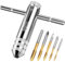 Labmilon Tarauds et Filières Tourne a Gauche Coffret Taraud, 5 Pièces Ensemble de Taraudage à Filetage en Titane M3/ M4/ M5/ M6/ M8+1 Pièces T Poignée Porte-outils, Clé pour Porte-taraud Réglable