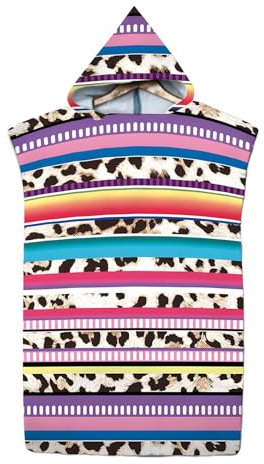 Dellyy Cape de Plage Serviette Bain Microfibre Séchage Rapide Tissu, Capuche Adulte, Peignoir à Langer, Piscine, Femmes (Couleur Rayures)