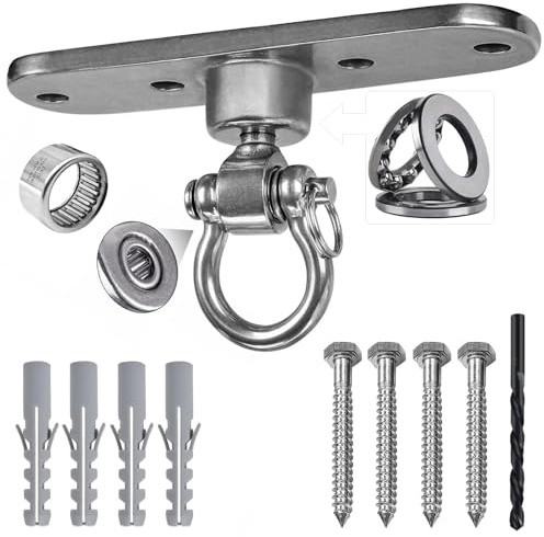 Dakzhou Heavy Duty Stainless Swing Hanger with Smooth Swing Bearings 180°+360°, 1500 lb Capacity for Indoor Outdoor Playground Yoga Hammock Chair Sandbag Porch Swing Bag