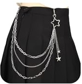 QWALIT Y2K Star Pants Chain Jean Chains for Women Pocket Chain for Pants Layered Biker Hip Punk Chains for Men Y2K Jewelry for Women Accessory Silver Trendy Fashion for Music Festival Concert