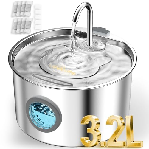 UPAWPIA 3,2L Fontanella per Gatti con 8 Filtri e 5 Spugne, Fontana Automatica per Gatti Cani da Interno Fontane Ultra Silenziose in Metallo per per Bere Acqua per Accessori per Animali Domestici