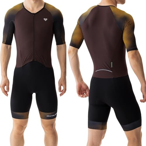 MY KILOMETRE Herr Triathlondräkt Kort Ärm – Ettstycks Trisuit Andningsbar & Snabbtorkande med Bakficka för Tävling och Träning