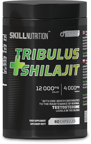 SKILL Nutrition Tribulus + Shilajit | 60 Kapseln | L-Arginin, Zink, Selen, Bor | Natürliche Unterstützung für Testosteron & Vitalität | Für aktive Männer | Nahrungsergänzungsmittel